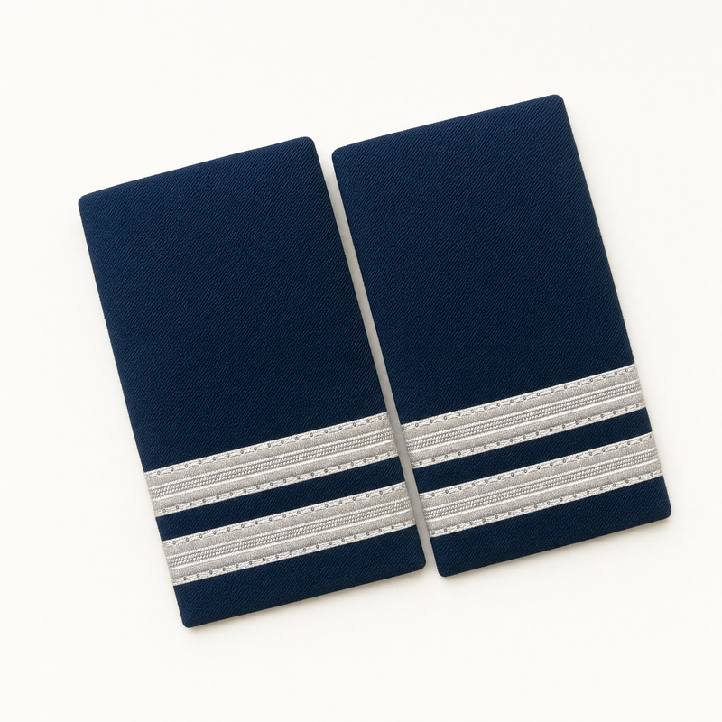 Navy blue pilot epaulettes with 3 silver rank bars - pair